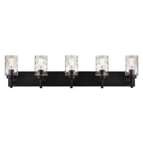 Vanity Light Fixtures 3 Light Modern Wall Sconces Lighting Black Bathroom Lights Wall Mounted with Hammered Glass Shade (Color: Matte Black, size: 5-Light)
