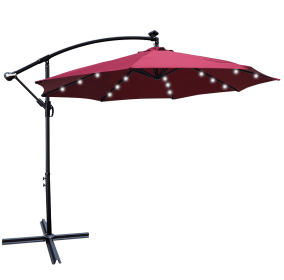 W65627956  Outdoor exposed table lamp Solar umbrella 10 feet Solar lamp umbrella LED lighting umbrella 8 rib umbrella crank / cross base Burgundy Sola (W65627956: W65627956)