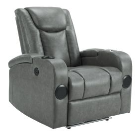 Recliner Sofa with Power Recline, Adjustable Split Back, USB Charging, Bluetooth Speakers & LED LightingRecliner Sofa with Power Recline (Main Material: PU Leather, Main Color: Light Blue)