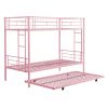 Over Twin Bunk Bed Frame with Trundle,Metal Bunkbed with Sturdy Guard Rail and 2 sideLadders for Kids/Adults,Can be Divided Into Two Beds