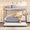 Over Twin Bunk Bed Frame with Trundle,Metal Bunkbed with Sturdy Guard Rail and 2 sideLadders for Kids/Adults,Can be Divided Into Two Beds