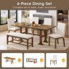 Farmhouse 76inch 6-Piece Extendable Dining Table Set Trestle Kitchen Table Set with 18inch Removable Leaf and Upholstered Dining Chair and Bench