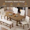 Farmhouse 76inch 6-Piece Extendable Dining Table Set Trestle Kitchen Table Set with 18inch Removable Leaf and Upholstered Dining Chair and Bench