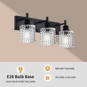 4-Light Wall Sconce Lighting with Hammered Glass Shade, Industrial Black Bathroom Lights Over Mirror (Numbers of Light: 3-Light)