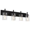 Vanity Light Fixtures 3 Light Modern Wall Sconces Lighting Black Bathroom Lights Wall Mounted with Hammered Glass Shade