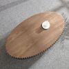 Modern Handcraft Drum Coffee Table Length 43.7 inch Ellipse Coffee Table for Living Room,Oval Small Coffee Table with Sturdy Pedestal