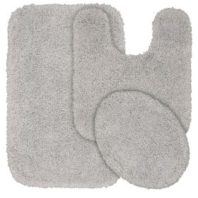 3 Piece Shaggy Nylon Washable Bathroom Rug (Color: Platinum Gray)
