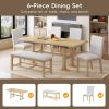Farmhouse 76inch 6-Piece Extendable Dining Table Set Trestle Kitchen Table Set with 18inch Removable Leaf and Upholstered Dining Chair and Bench