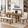 Farmhouse 76inch 6-Piece Extendable Dining Table Set Trestle Kitchen Table Set with 18inch Removable Leaf and Upholstered Dining Chair and Bench