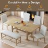 Farmhouse 76inch 6-Piece Extendable Dining Table Set Trestle Kitchen Table Set with 18inch Removable Leaf and Upholstered Dining Chair and Bench