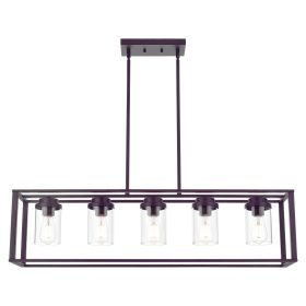 Lighting 5-Light Dining Room Light Modern Pendant Lighting for Kitchen Island with Clear Glass Shade Linear Cage Chandelier Hanging Ceiling Light in M (Color: Oil Rubbed Bronze)