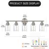 5-Light Bathroom Light Fixtures, Brushed Nickel Modern Vanity Lights Over Mirror with Clear Glass Shade