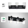 Rustic Wall Light Fixture in Matte Black Finish, 6 Light Bathroom Vanity Lighting with Clear Glass Shade