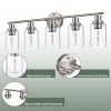 5-Light Bathroom Light Fixtures, Brushed Nickel Modern Vanity Lights Over Mirror with Clear Glass Shade