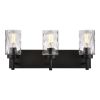 Vanity Light Fixtures 3 Light Modern Wall Sconces Lighting Black Bathroom Lights Wall Mounted with Hammered Glass Shade