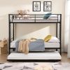 Over Twin Bunk Bed Frame with Trundle,Metal Bunkbed with Sturdy Guard Rail and 2 sideLadders for Kids/Adults,Can be Divided Into Two Beds