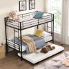 Over Twin Bunk Bed Frame with Trundle,Metal Bunkbed with Sturdy Guard Rail and 2 sideLadders for Kids/Adults,Can be Divided Into Two Beds