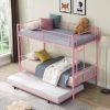Over Twin Bunk Bed Frame with Trundle,Metal Bunkbed with Sturdy Guard Rail and 2 sideLadders for Kids/Adults,Can be Divided Into Two Beds