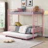 Over Twin Bunk Bed Frame with Trundle,Metal Bunkbed with Sturdy Guard Rail and 2 sideLadders for Kids/Adults,Can be Divided Into Two Beds