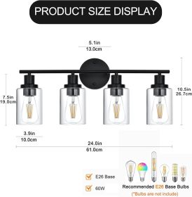 5-Light Bathroom Light Fixtures, Brushed Nickel Modern Vanity Lights Over Mirror with Clear Glass Shade (Color: Black, Numbers of Light: 4-Light)