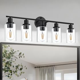 5-Light Bathroom Light Fixtures, Brushed Nickel Modern Vanity Lights Over Mirror with Clear Glass Shade (Color: Black, Numbers of Light: 5-Light)