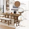 Farmhouse 76inch 6-Piece Extendable Dining Table Set Trestle Kitchen Table Set with 18inch Removable Leaf and Upholstered Dining Chair and Bench