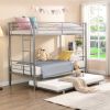 Over Twin Bunk Bed Frame with Trundle,Metal Bunkbed with Sturdy Guard Rail and 2 sideLadders for Kids/Adults,Can be Divided Into Two Beds