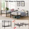 Over Twin Bunk Bed Frame with Trundle,Metal Bunkbed with Sturdy Guard Rail and 2 sideLadders for Kids/Adults,Can be Divided Into Two Beds