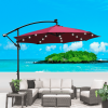 W65627956  Outdoor exposed table lamp Solar umbrella 10 feet Solar lamp umbrella LED lighting umbrella 8 rib umbrella crank / cross base Burgundy Sola