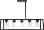 Lighting 5-Light Dining Room Light Modern Pendant Lighting for Kitchen Island with Clear Glass Shade Linear Cage Chandelier Hanging Ceiling Light in M