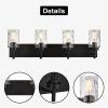 Vanity Light Fixtures 3 Light Modern Wall Sconces Lighting Black Bathroom Lights Wall Mounted with Hammered Glass Shade