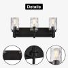 Vanity Light Fixtures 3 Light Modern Wall Sconces Lighting Black Bathroom Lights Wall Mounted with Hammered Glass Shade