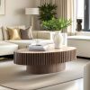 Modern Handcraft Drum Coffee Table Length 43.7 inch Ellipse Coffee Table for Living Room,Oval Small Coffee Table with Sturdy Pedestal