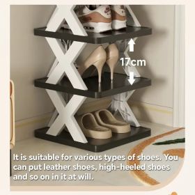 "Stackable Shoe Shelf - 9-Tier Compact Rack for Dorm Bathroom Corridor (Black/Blue)" (Color: Nine-tier shoe rack - black)