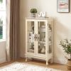 2 Doors Curio Cabinet with Tempered Glass Doors, Curio Cabinets with Mirrored Back Panel and Adjustable Shelves, Lighted Display Cabinet for Home