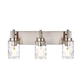 Vanity Light Fixtures 3 Light Modern Wall Sconces Lighting Black Bathroom Lights Wall Mounted with Hammered Glass Shade (Color: Brushed Nickel, size: 3-Light)