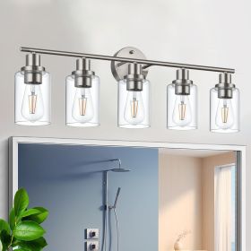 5-Light Bathroom Light Fixtures, Brushed Nickel Modern Vanity Lights Over Mirror with Clear Glass Shade (Color: Brushed Nickel, Numbers of Light: 5-Light)