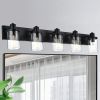 Rustic Wall Light Fixture in Matte Black Finish, 6 Light Bathroom Vanity Lighting with Clear Glass Shade