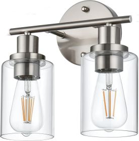 5-Light Bathroom Light Fixtures, Brushed Nickel Modern Vanity Lights Over Mirror with Clear Glass Shade (Color: Brushed Nickel, Numbers of Light: 2-Light)