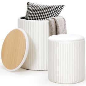 Two-piece Round Storage Ottoman Set - A Plush Dressing Stool With Storage Function, A Multi-functional Coffee Table Ottoman (Option: Beige)