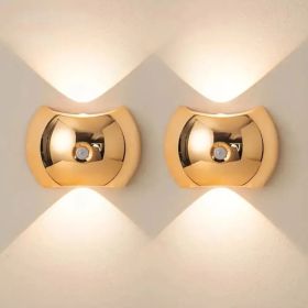 LED Modern Indoor Wall Light With Motion Sensor 3 Color Modes 2700K/4500K/6500K USB Rechargeable Magnetic Portable Wall Sconce For Living Room Bedroom (Option: Golden2PCS)