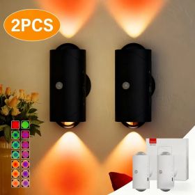 Motion Sensor Night Light Wall Lamp With USB Type-C Charging Ultra Long Battery Life Magnetic Mount Colorful Neon Colors Change For Bedroom Bathroom 2 (Option: Black2pcs)