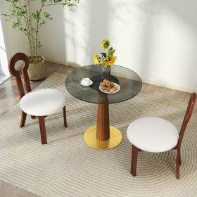 Modern Round Dining Table, 33.5  Tempered Glass Table With Wooden Leg & Gold Base, 2 - Person Kitchen Table For Small Space, 150lbs Weight Capacity On (Option: Brown Transparent)