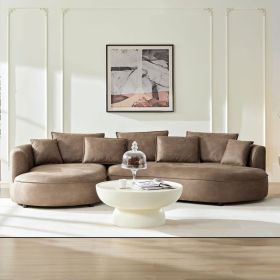 128.74 Inch Modern Sectional Curved Sofa Couch For Living Room,Leathaire Upholstered 5-Seat Sofa Couch, Technology Cloth Couch Set For Apartment Offic (Option: Brown)