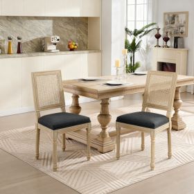 French Country Dining Chairs Set of 2, Upholstered  Chairs with  Rattan Square Back, Wire drawing and carving techniques ,Disassemblable ,  for Living (Option: Grey)