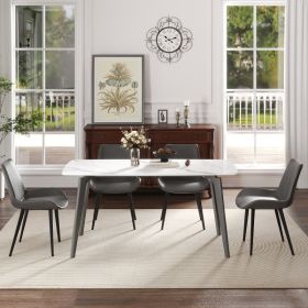62.99  Modern Artificial Stone White Curved Edge Dark Grey Metal Leg Dining Table-Can Accommodate 6 People Dining Table Only (Option: Dark Gray White)