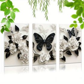 3 Pieces Set Of Framed Wall Art Canvas Prints Featuring A Black Butterfly And White Roses - Perfect For Home, Office, Living Room, Or Bedroom--Selling (Option: 16X12inch)