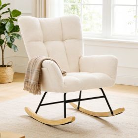 Swing Chair, Made Of Teddy Fabric, Equipped With A High Backrest And A Seat With A Cushion. (Option: Beige)