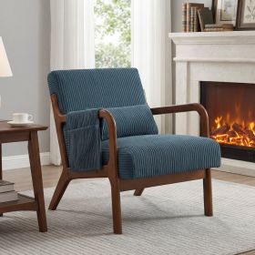 Armchair With Backrest, Made Of Solid Wood Frame, Suitable For Comfortable Reading In Small Living Rooms, Bedrooms And Guest Rooms. (Option: Blue)
