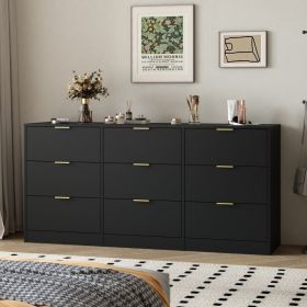 Black 9 Drawer Dresser, 63 Large Deep Chest Of Drawers, Wooden Dresser Storage Cabinet With 9 Drawers For Bedroom, Long Dressers For Living Room, Hall (Option: Black)